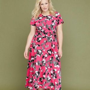 Lane Bryant Pink Floral Belted Dress Size 24